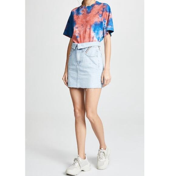 New Jean Atelier Cut Off Medium Wash Denim Mini Flip Skirt in Sky Color Size 24 - Picture 2 of 15